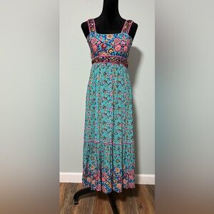 RELICARIO Tie Back Sleeveless Floral Maxi Dress Sequins Embroidery - 6